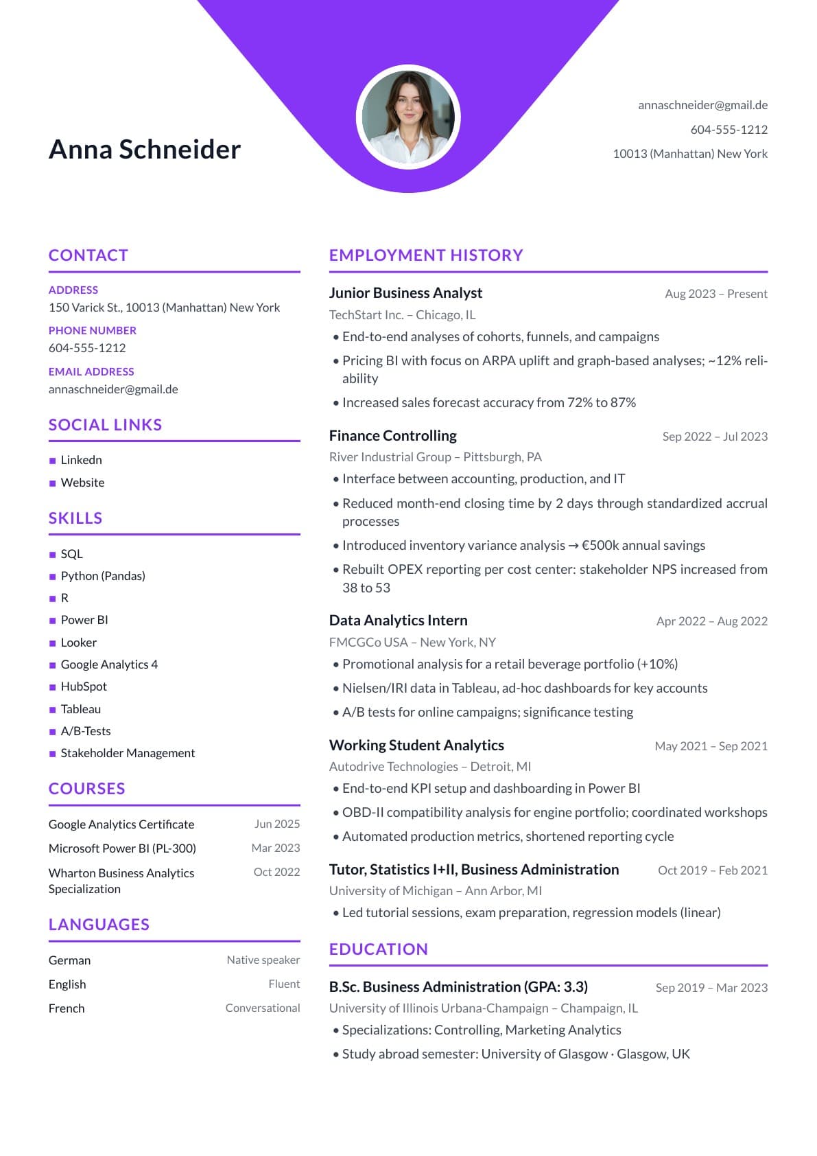 Anteprima del modello di curriculum Centered Geometric