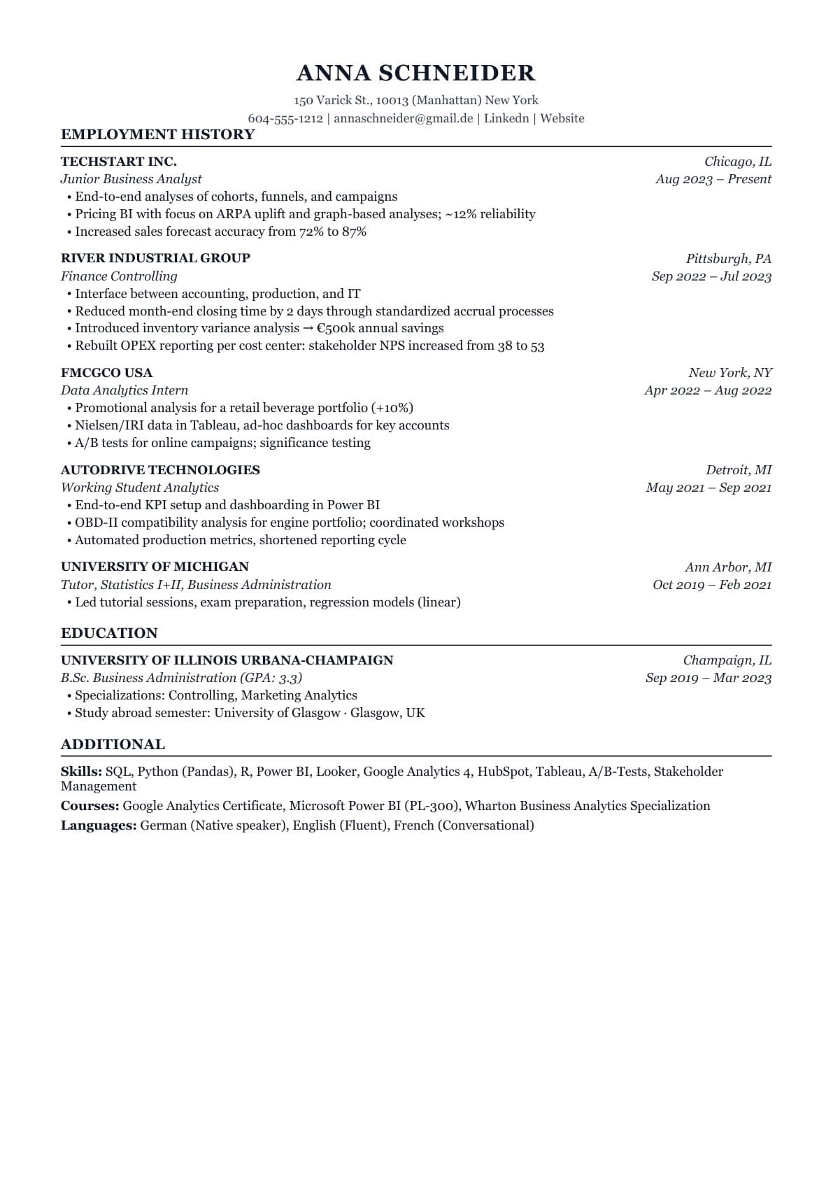 Anteprima del modello di curriculum Compact