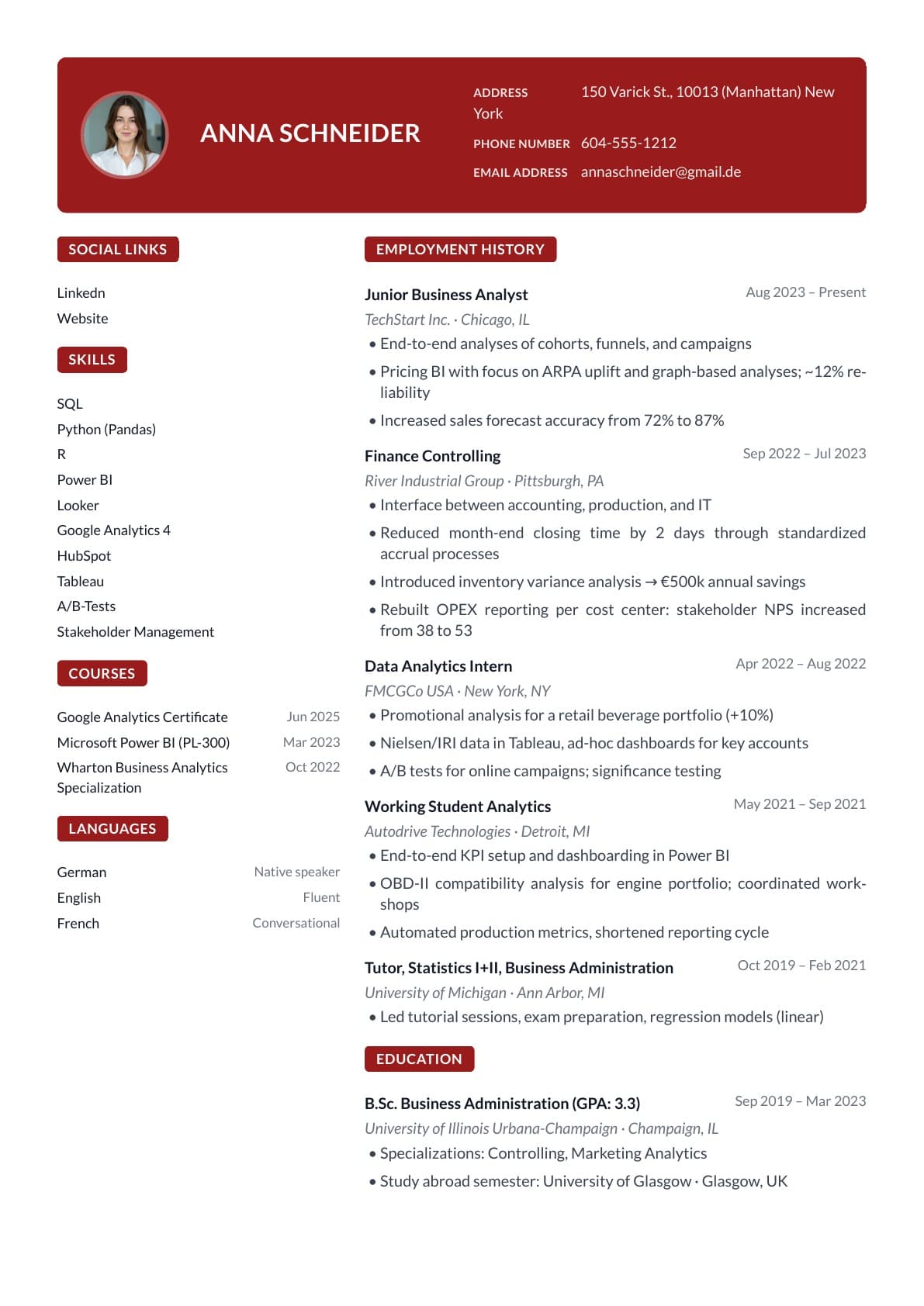 Anteprima del modello di curriculum Professional